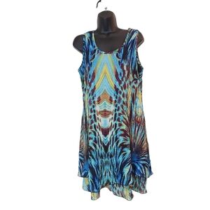 [M] Vibrant Multicolor Sleeveless Dress Size Medium Layered Hem Lined